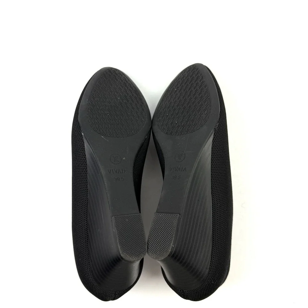 Vivaia Aria Wedge Heels 39.5 Black Knit Slip On Shoes Comfort Womens 8.5